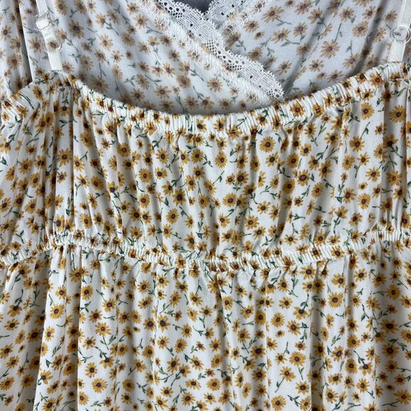 VTG 90s Y2K Babydoll Floral Maxi Dress Women XL Strappy Lace Trim Slip Fairycore - Picture 12 of 14